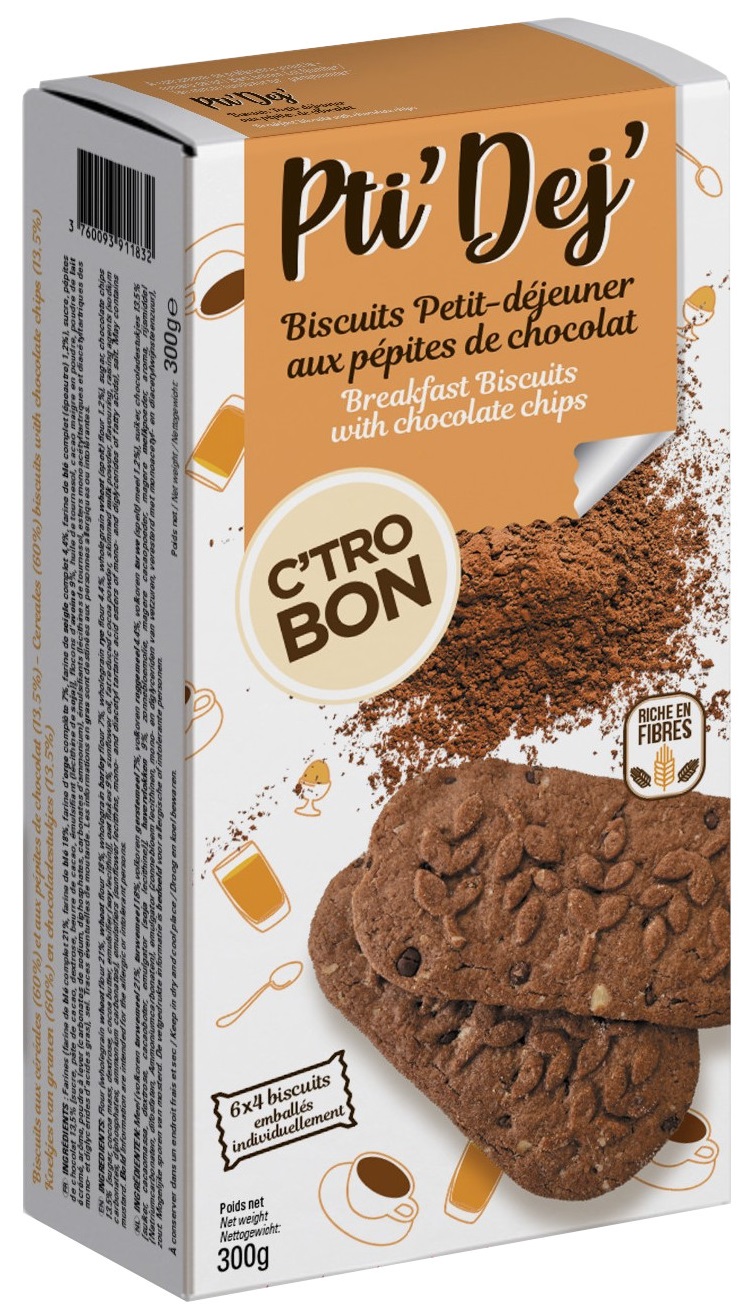 C'TROBON - Biscuits Pti'Dej' chocolat 300g 3D