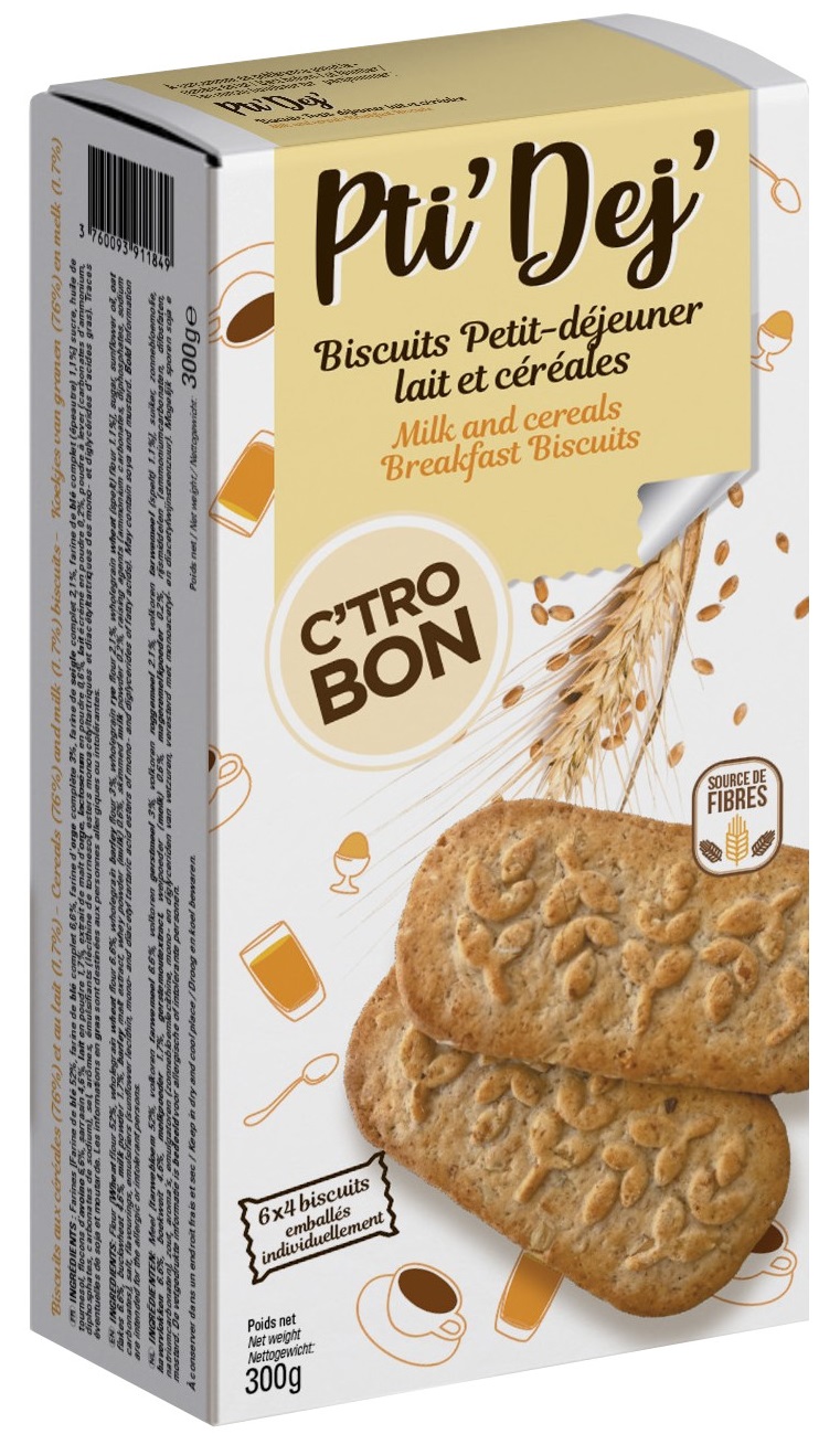 C'TROBON - Biscuits Pti'Dej' lait et céréales 300g 3D